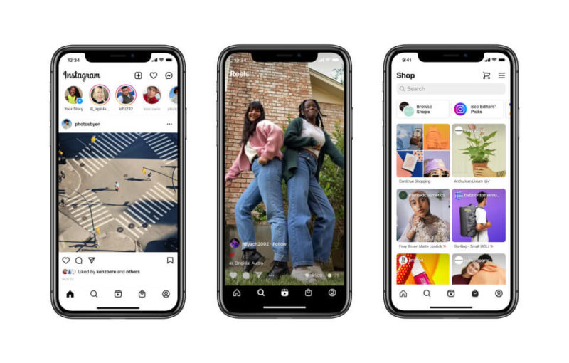 Instagram puts Reels and Shop in the main navigation.