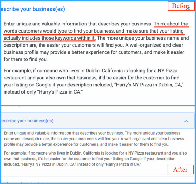 GMB Keywords Before After