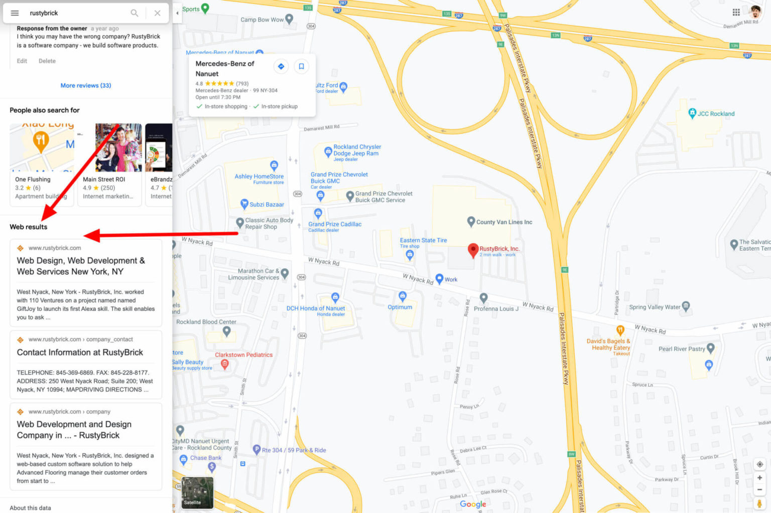 Google Local Web Results Listing