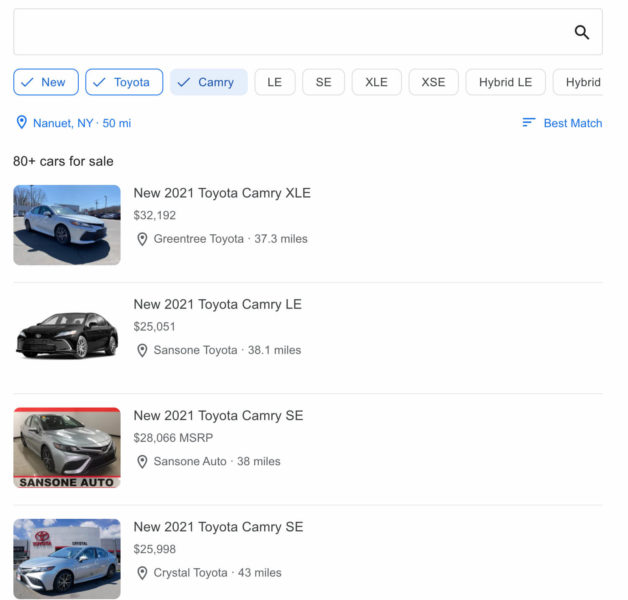 Google Local Car Inventory Filter