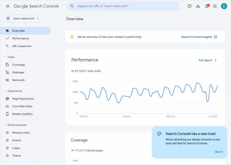 Google Search Console's new design