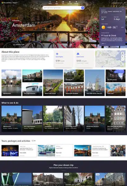 An example of a Bing Travel Guide page.