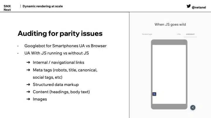 Potential site parity issues when using different JavaScript rendering methods