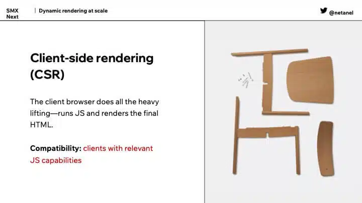 A slide with a description of client-side rendering.