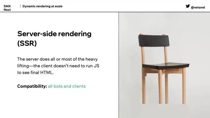 A slide with a basic explanation of server-side rendering.