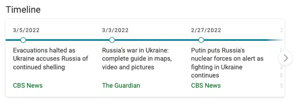 The Timeline feature in Bing's main search results column.