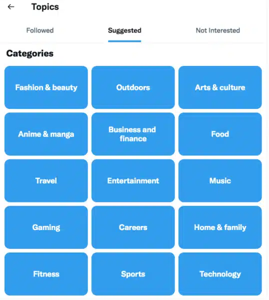 Twitter Topics Categories
