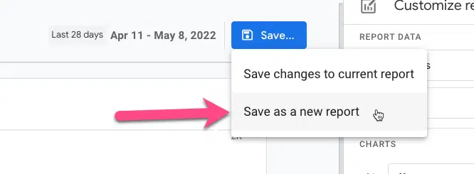 GA4 Save As A New Report