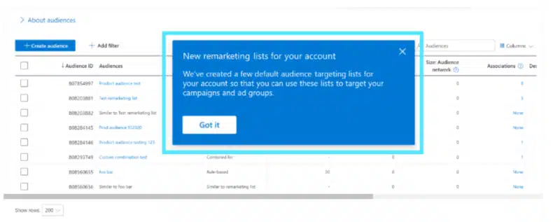 Microsoft Advertising Remarketing Lists