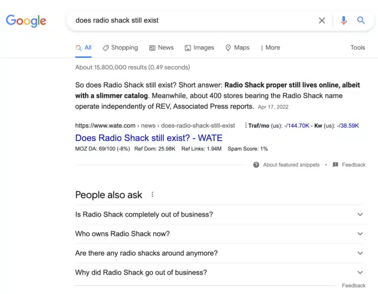 Google Search Does Radio Shack Still Exist