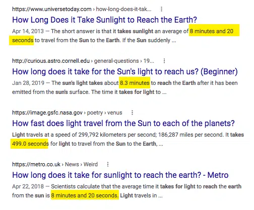 Consensus Time Sun Light Reach Earth 2
