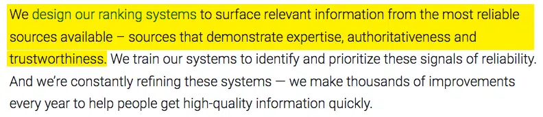 Google Ranking Systems Relevant Information E A T