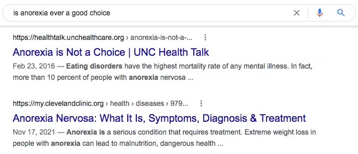 Google Search Is Anorexia Ever A Good Choice