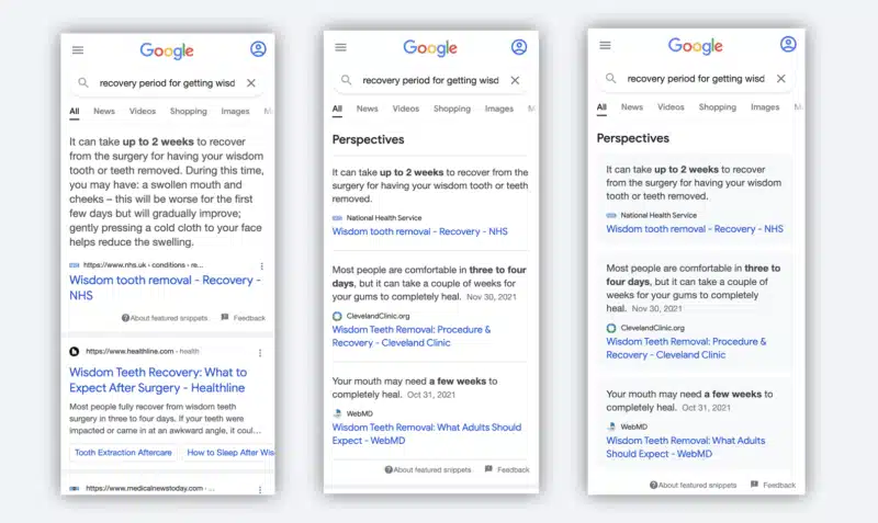 Perspectives Featured Snippets Mobile Test