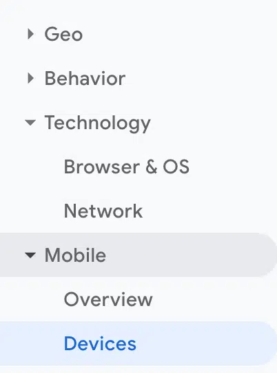 Universal Analytics - Various reports separated in subcategories.