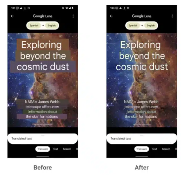 Google Lens Before After Translate