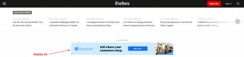 An example of a display ad on the Forbes website.