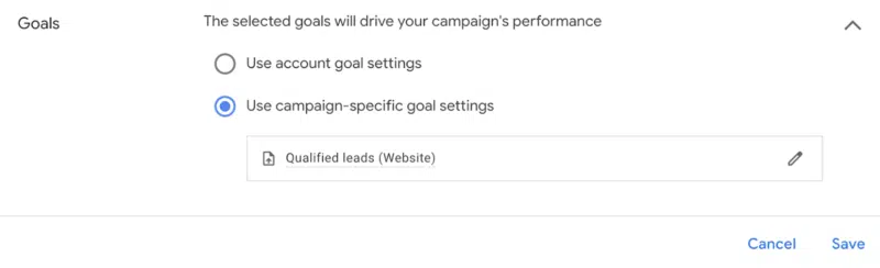 Use campaign-specific goal settings