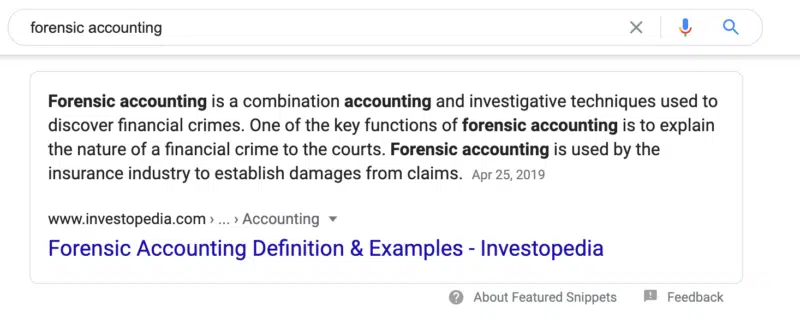 Featured snippet for "forensic accounting"