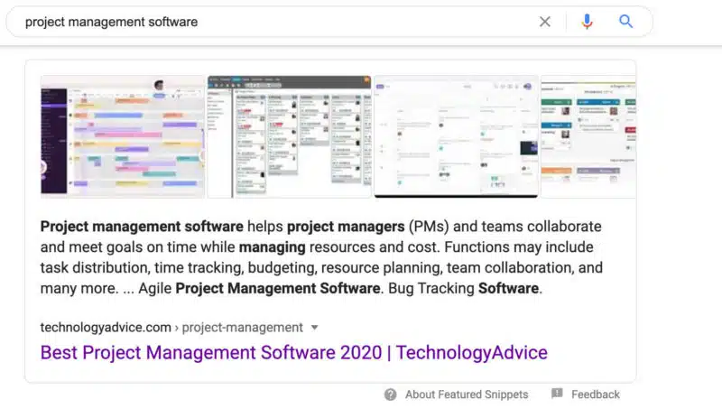 Featured snippet for "project management software"