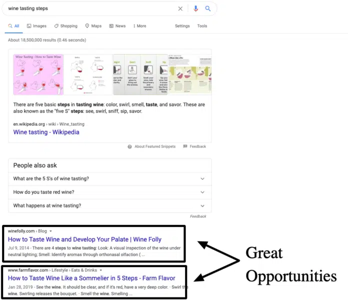 Featured snippet for "wine tasting steps"