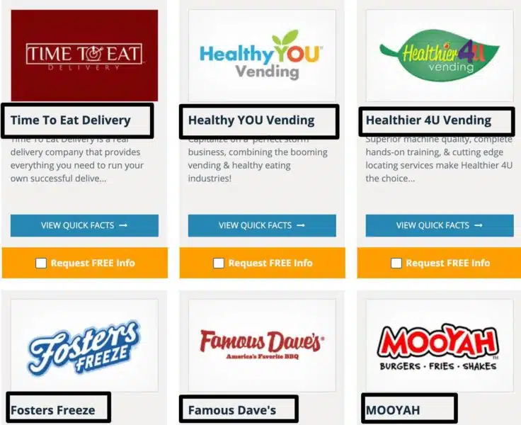 Food franchises ecommerce category page