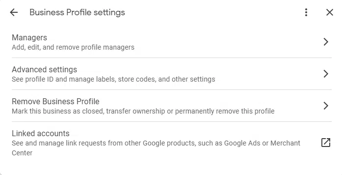 Business Profile settings