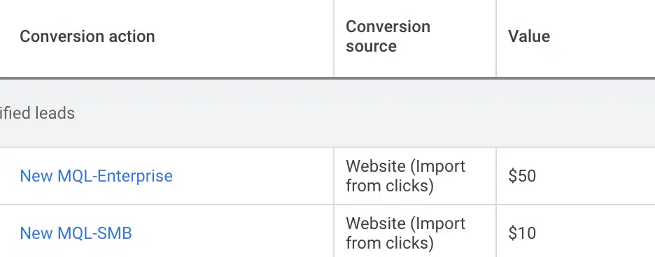 Conversion actions setup