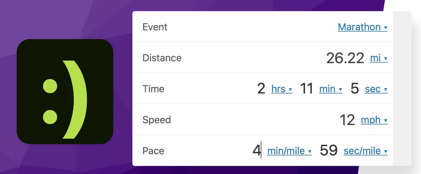 Marathon finish time - calculator