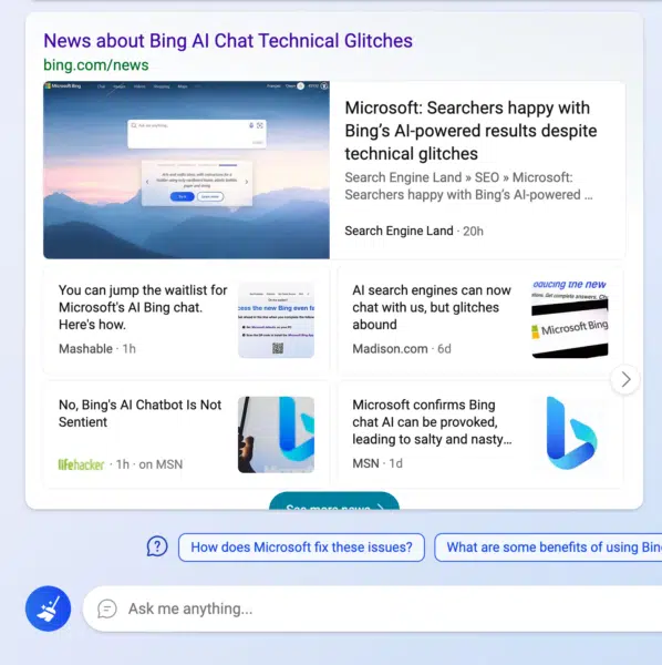 Bing Chat Citing Bing Search News Box