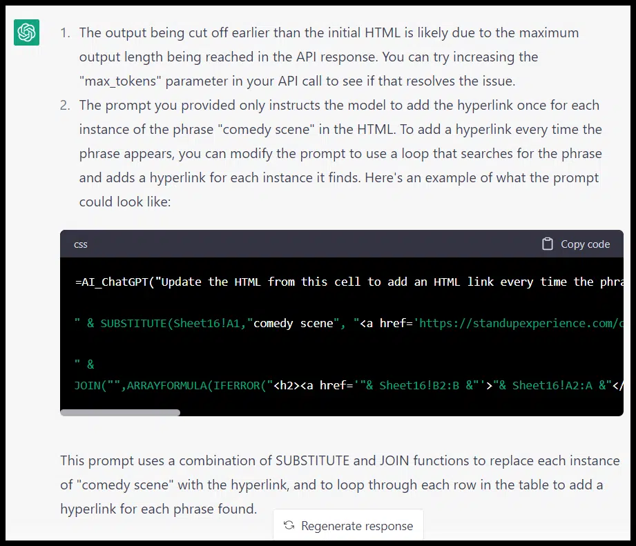 ChatGPT web - Fixed prompt Google Sheets