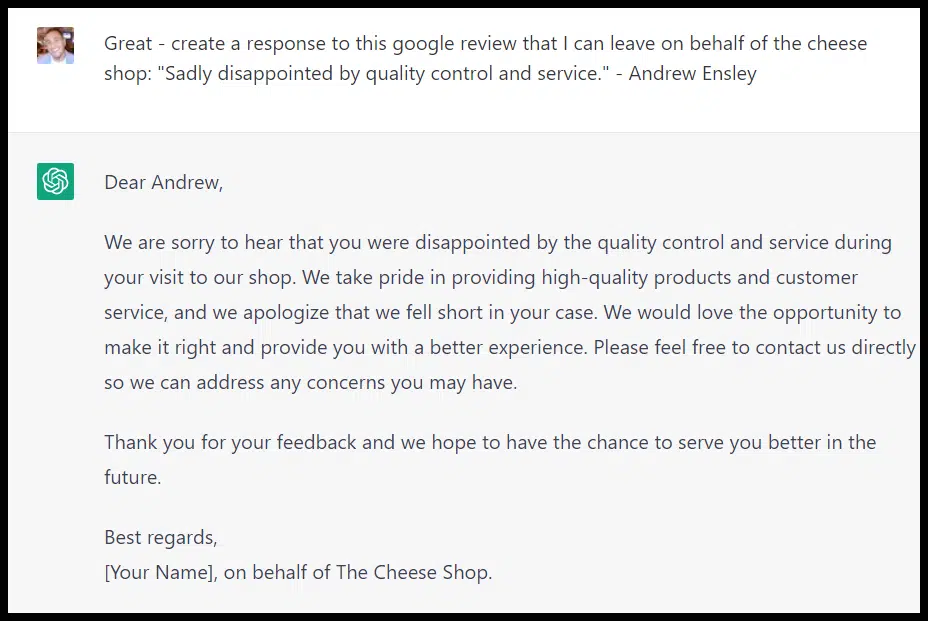 Response to negative review