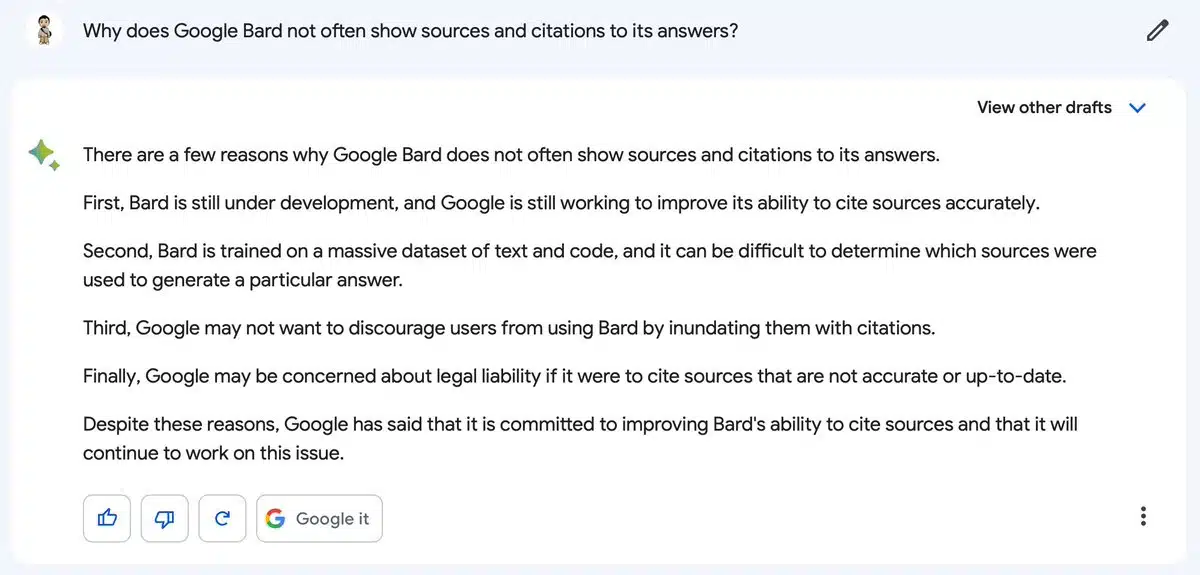 Google Bard Sources Citations