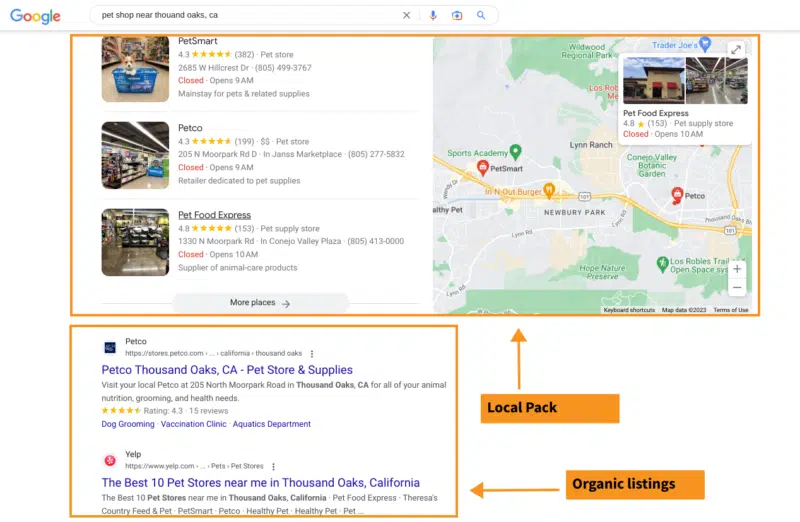 Local pack vs organic listings