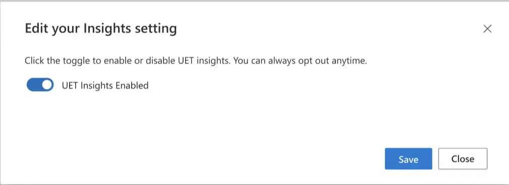 Microsoft Ads Edit Insights Setting