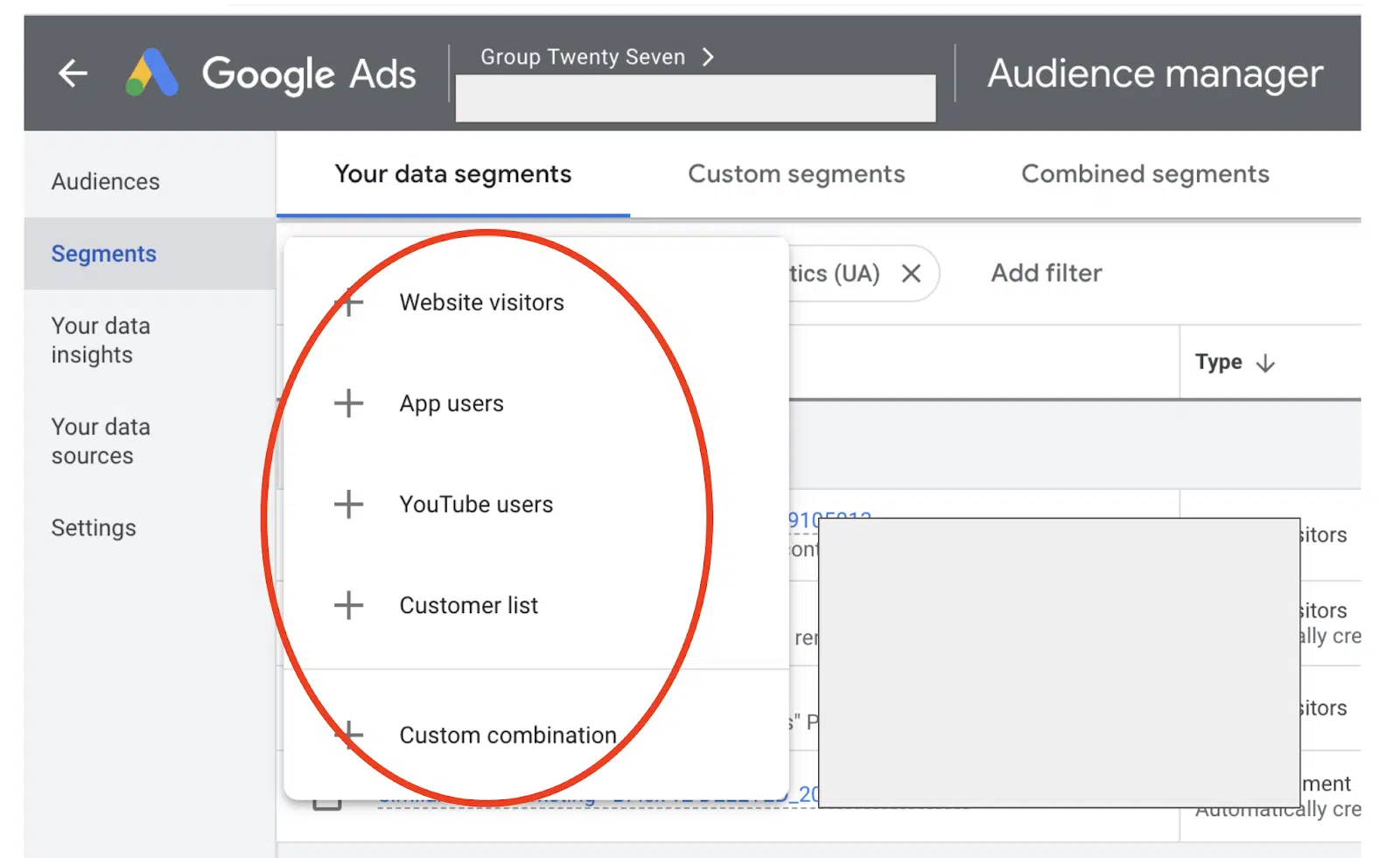 Google Ads - audience segments