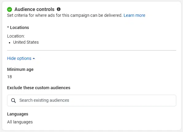 Advantage Plus Audience Controls