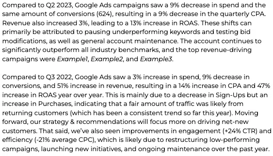 Example of Q3 report