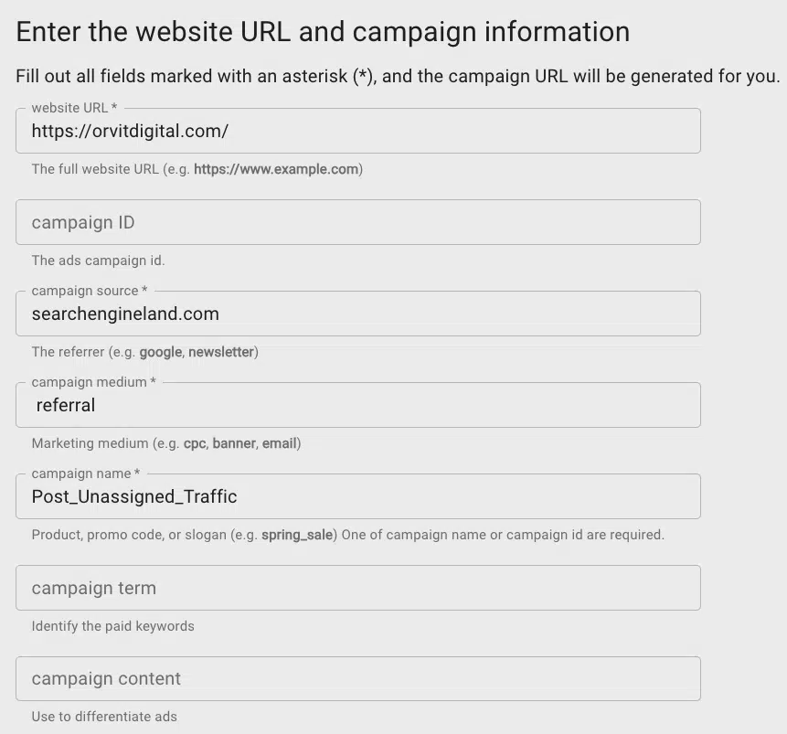 Referral traffic GA4 - campaign builder