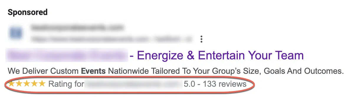 Text ads on search - seller ratings