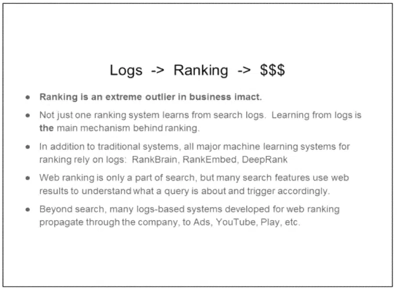 Google Logs Ranking Money