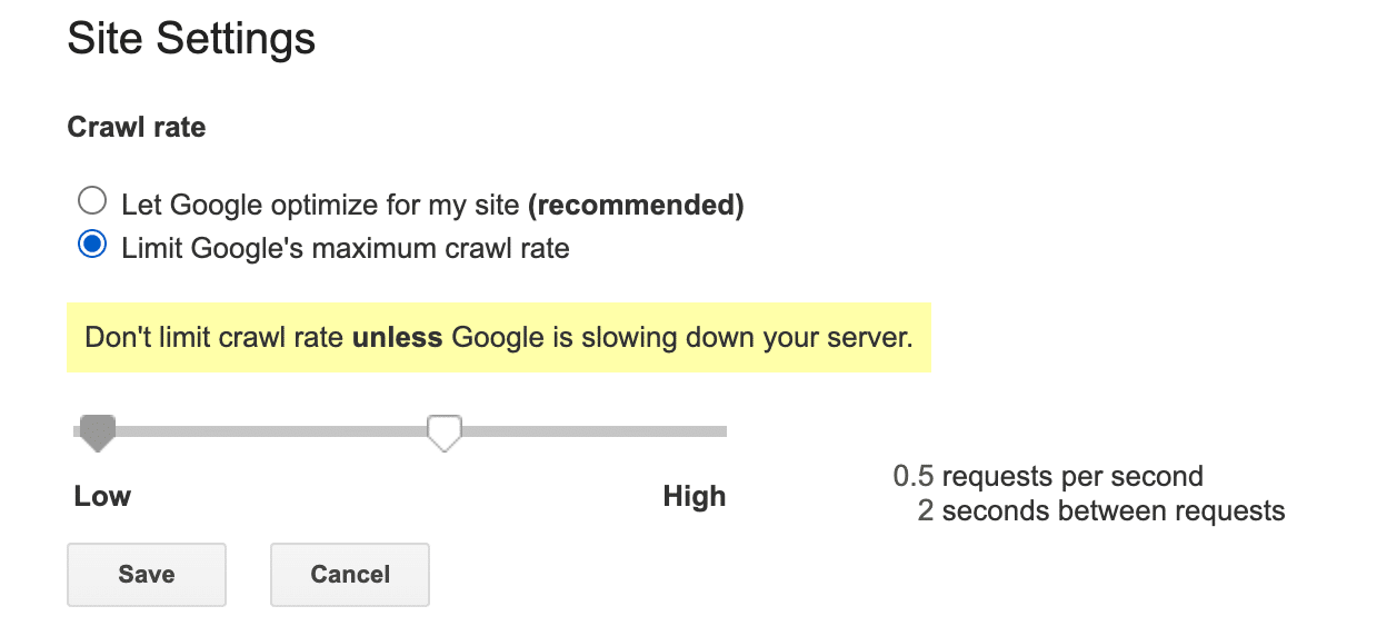 Google Search Console Crawl Rate Limit Setting
