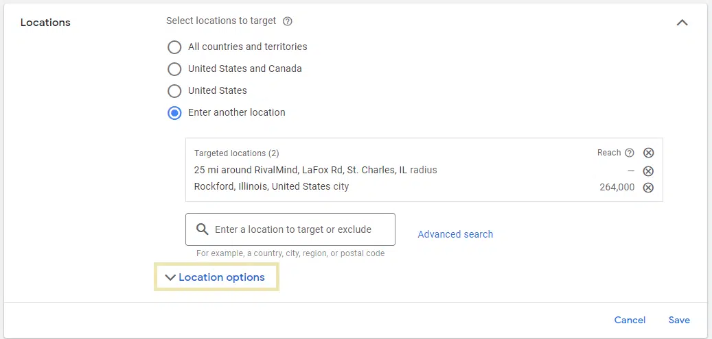 Google Ads - Location targeting