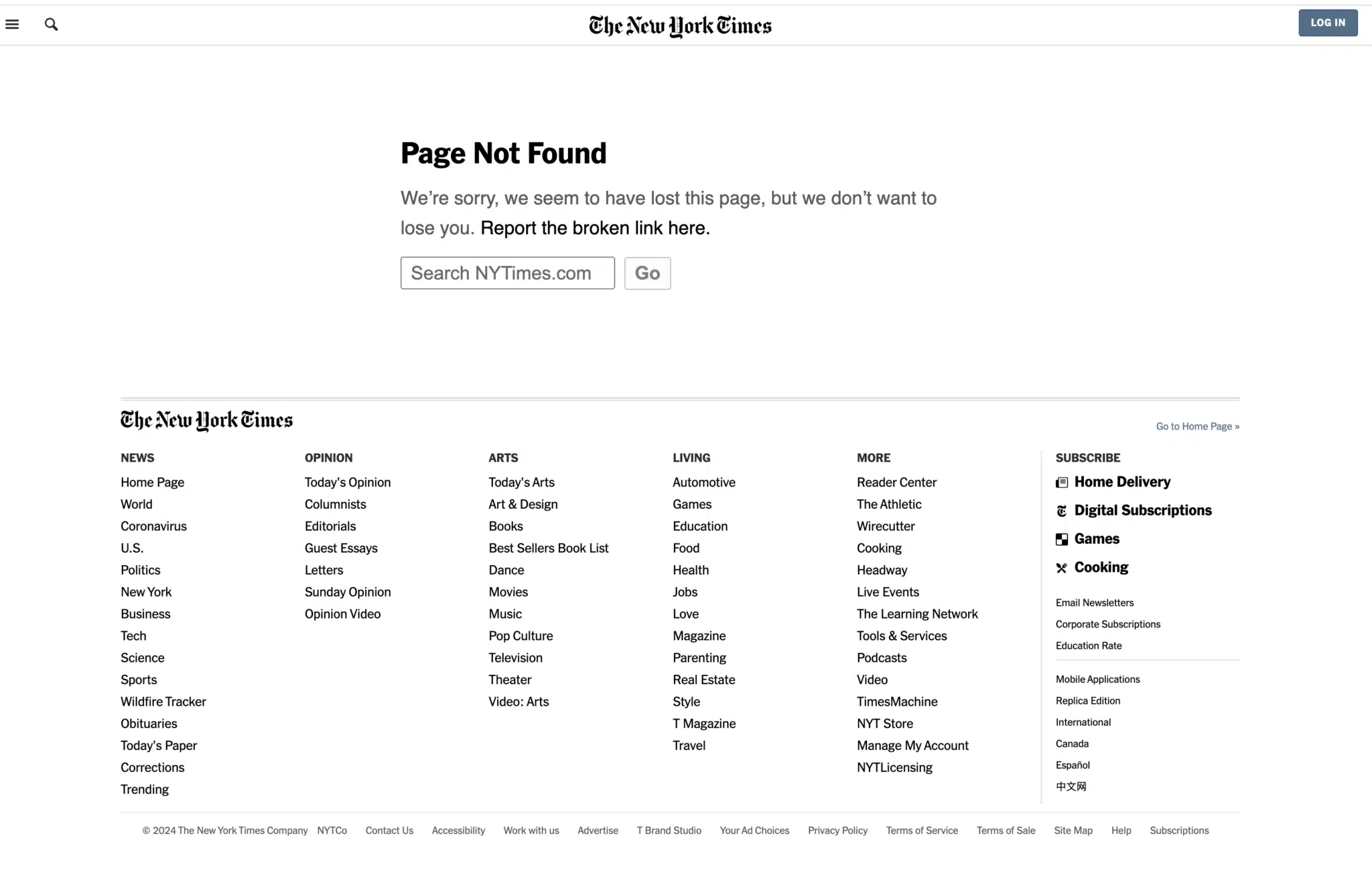 New York Times 404 page