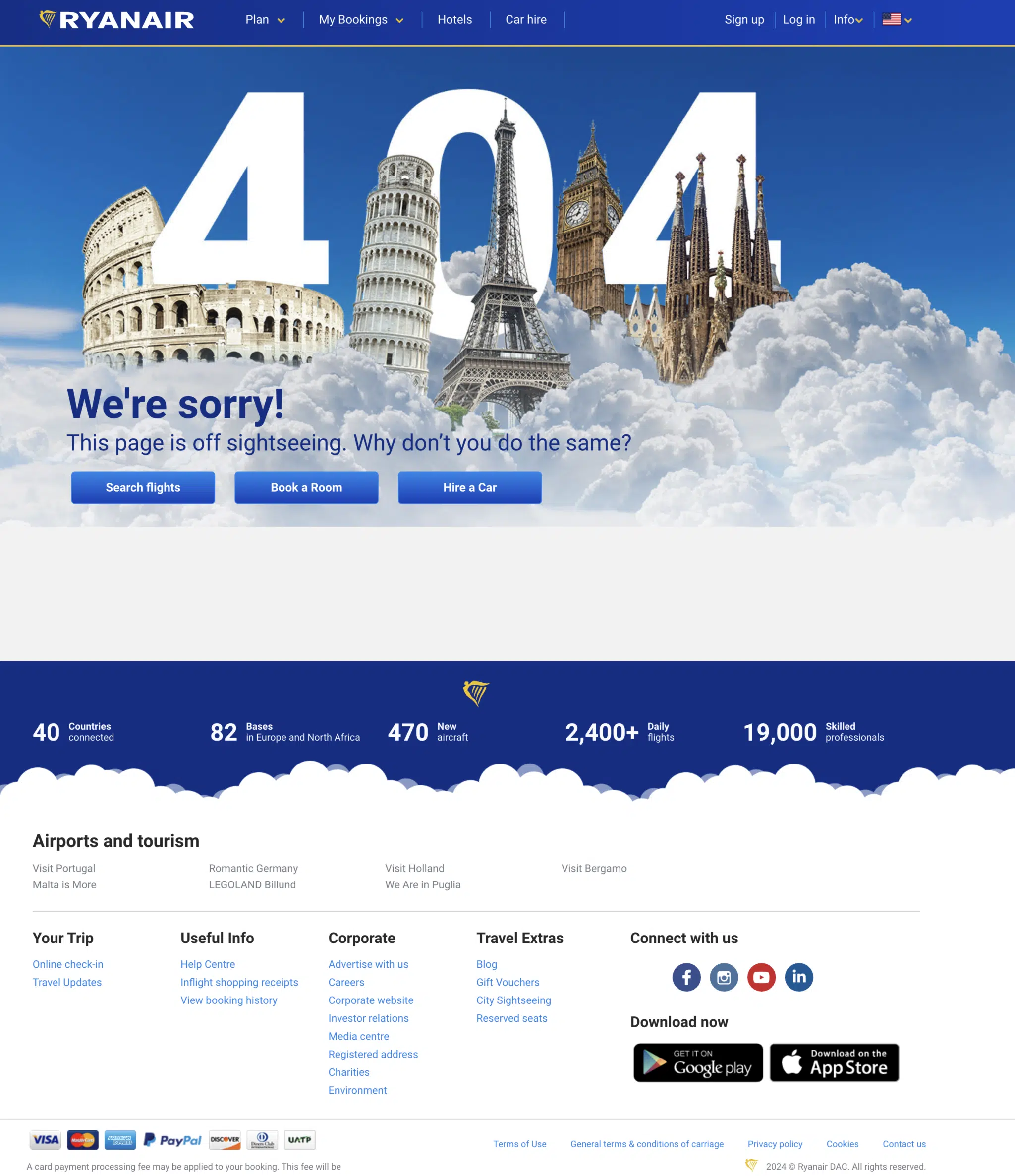 RyanAir 404 page