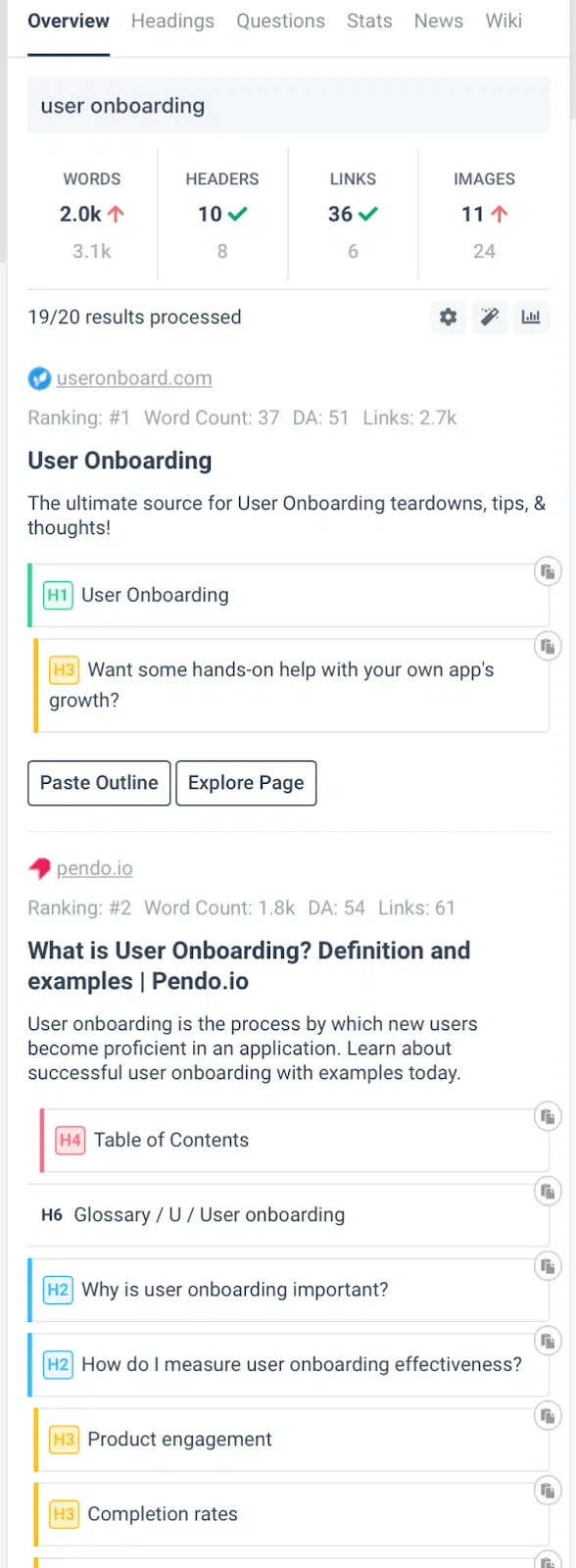 user onboarding - on-page metrics