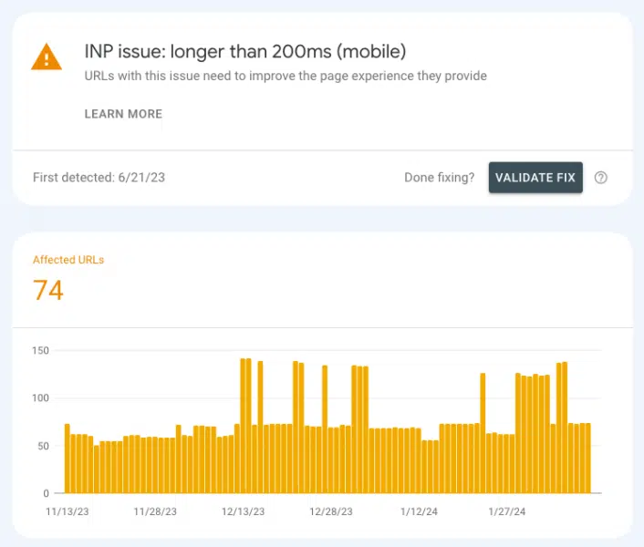 Interaction to Next Paint in Google Search Console