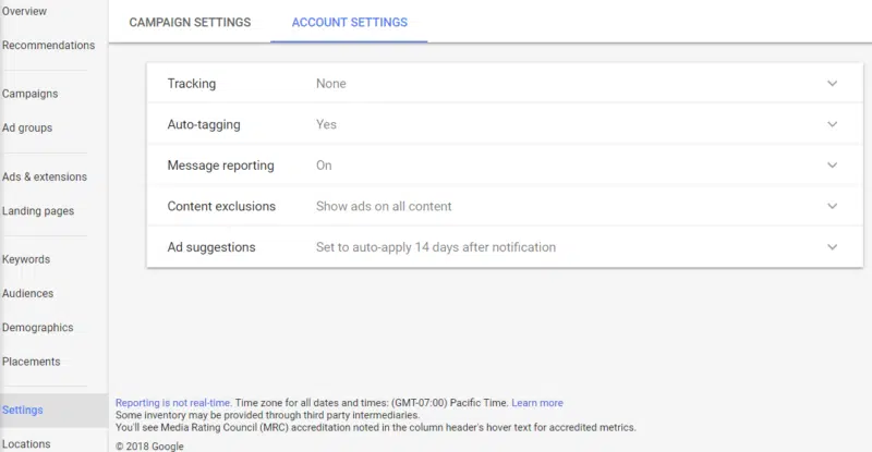 Account Settings Google Ads