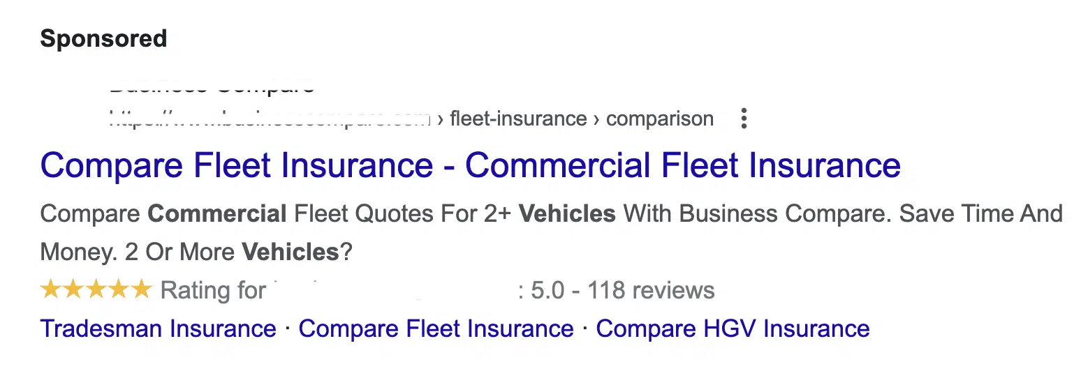 An example of an ad which heavily uses the same keyword across its copy