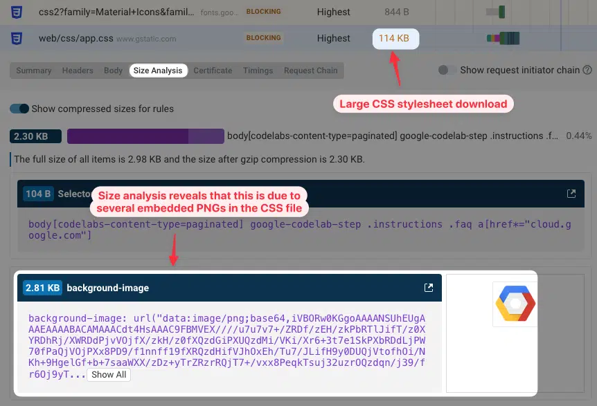 CSS Size analysis with an embedded image